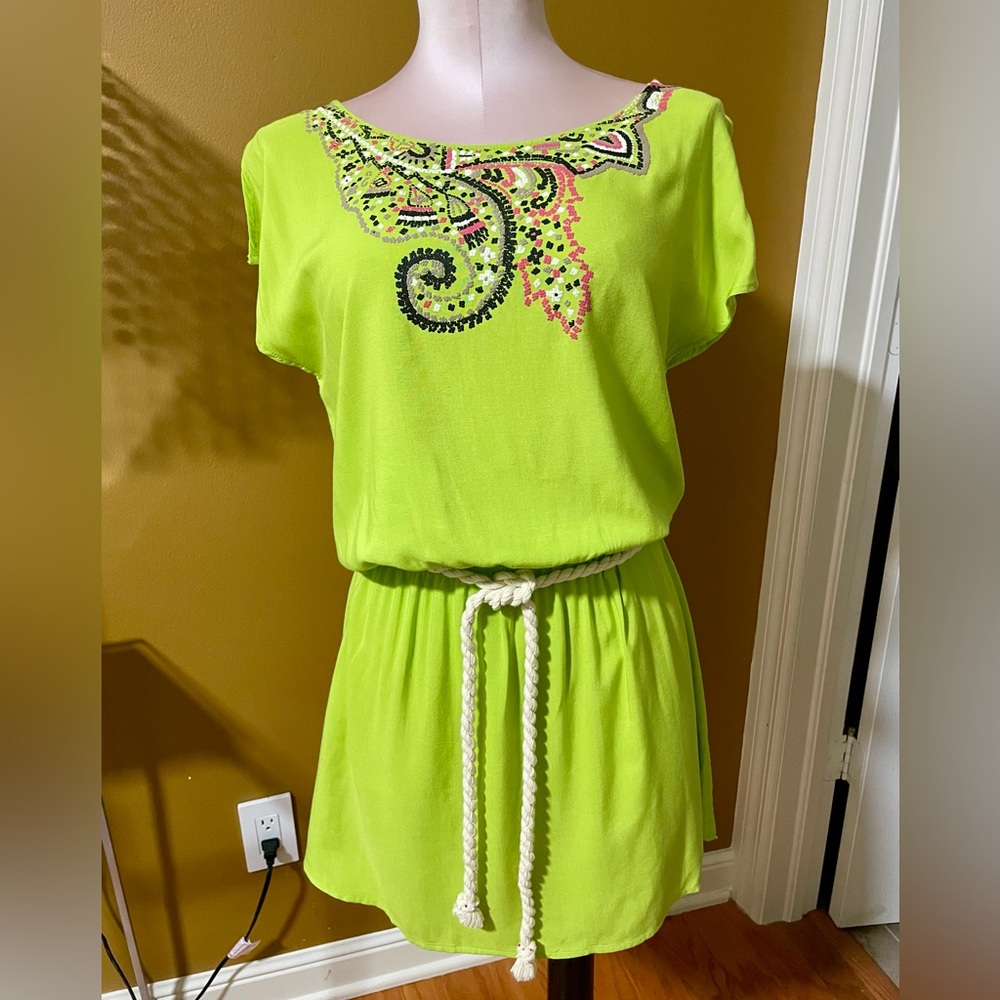 Rampage Lime Green Mini Dress with Embroidered Detail